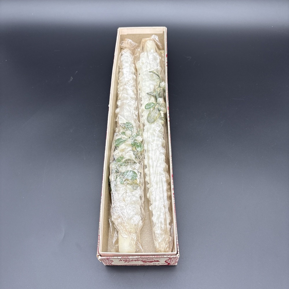 Vintage Penn Wax Works Poinsettia 12" Tapers (New in Box)
